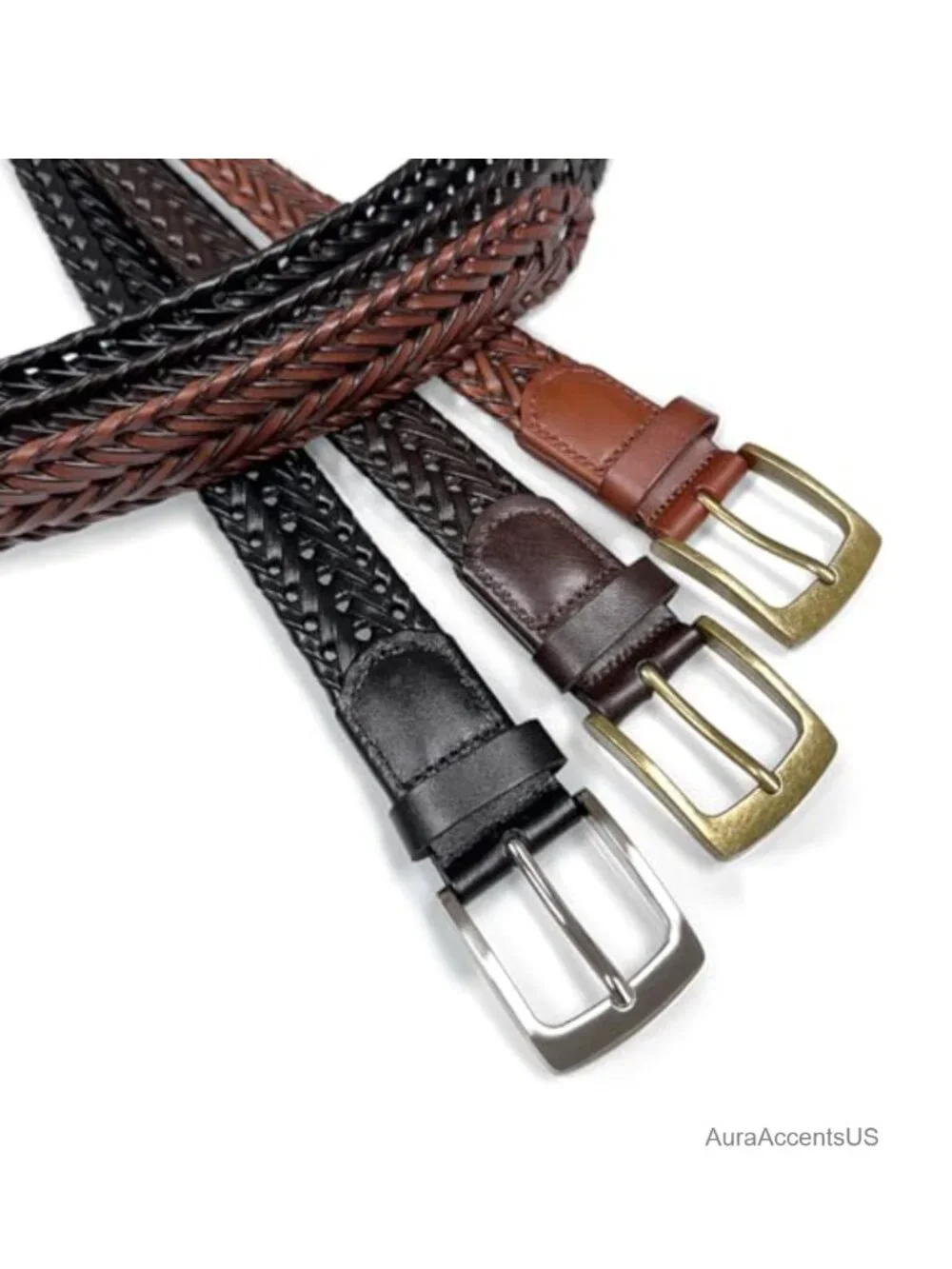 Genuine Leather Braided Casual Dress Belt 35mm Wide